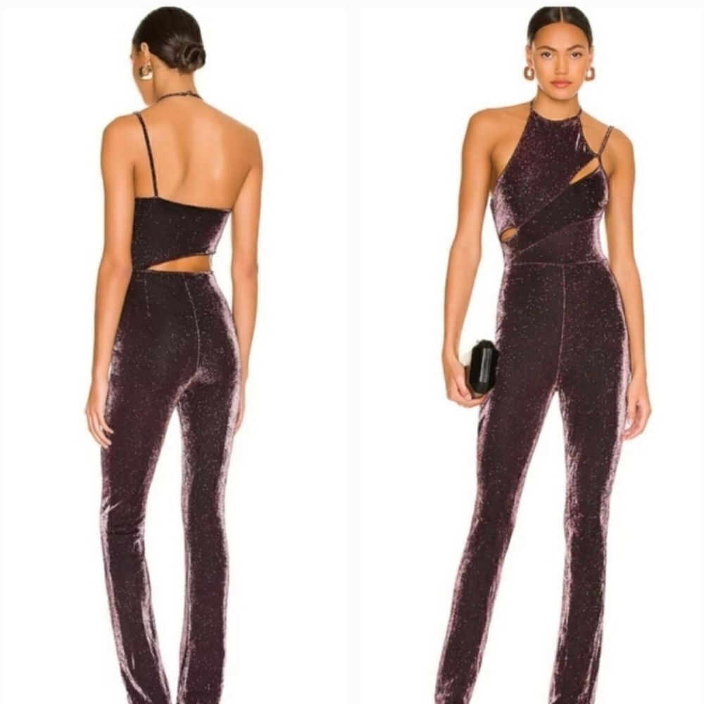 Superdown Tia Cut Out Jumpsuit sparkle wine purple color S